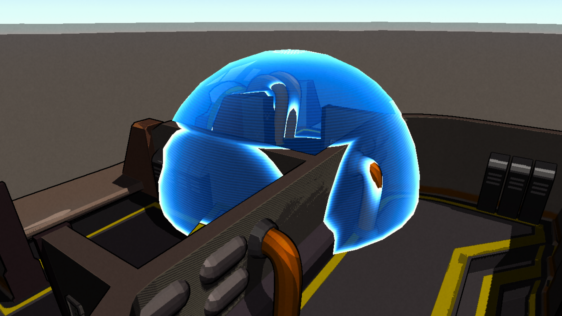A screenshot of the shield shader effect created for This Means Warp.