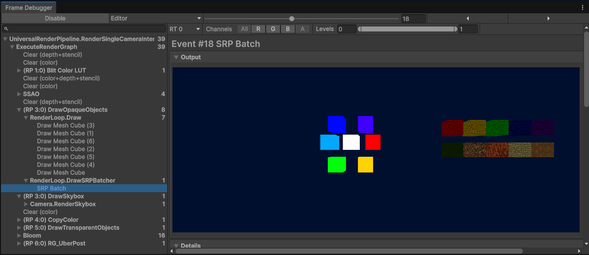 Frame Debugger objects batched.