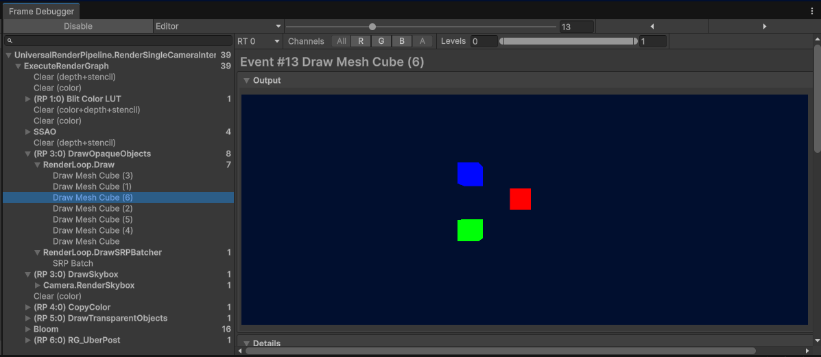 Frame Debugger objects draw.