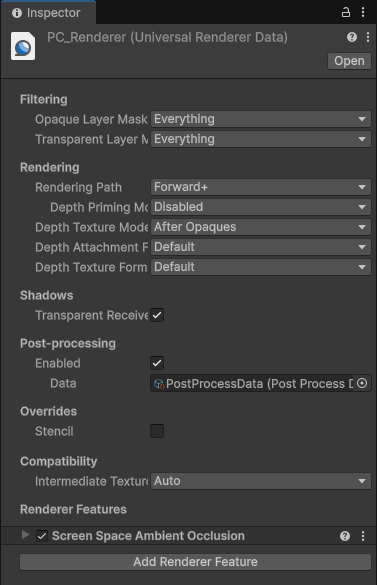 The Universal Renderer Data asset.