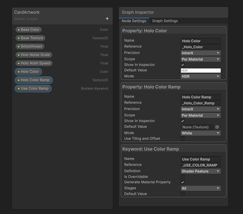 Color ramp properties.