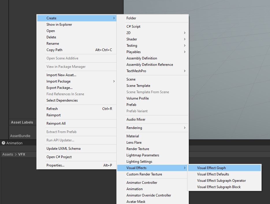 Creating a new VFX Graph.