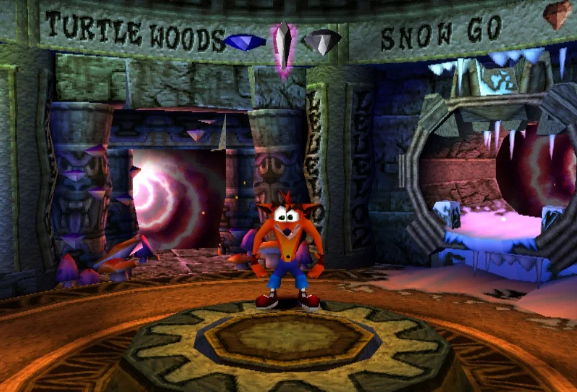 Crash Bandicoot 2 features stylized portals.