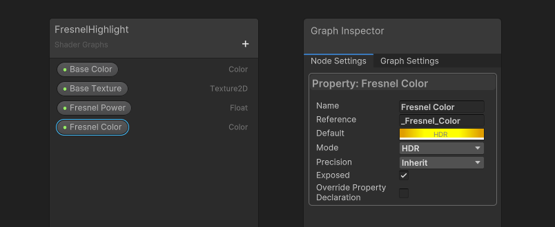 Fresnel Color graph property.