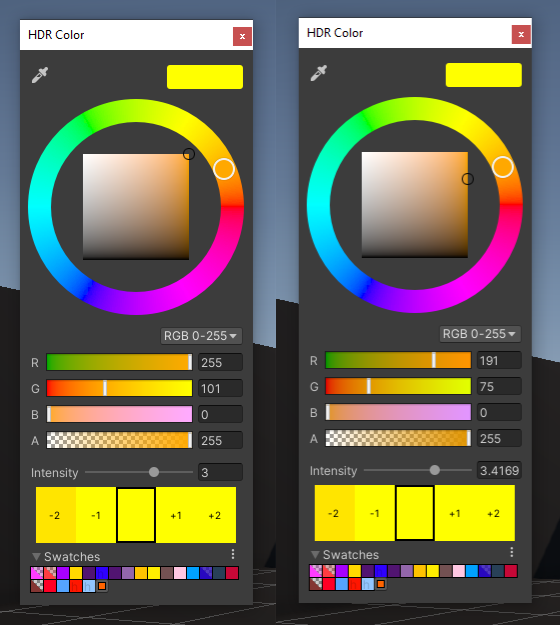 HDR color picker values changing.