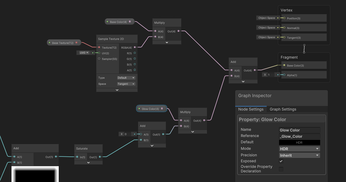 Applying an HDR color to the glowing portions.