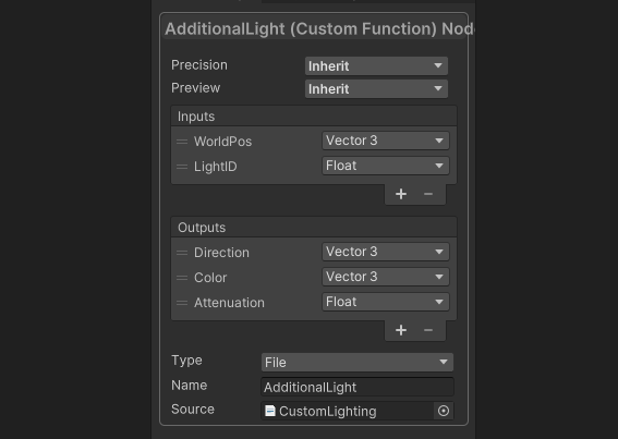 The AdditionalLight custom function settings.