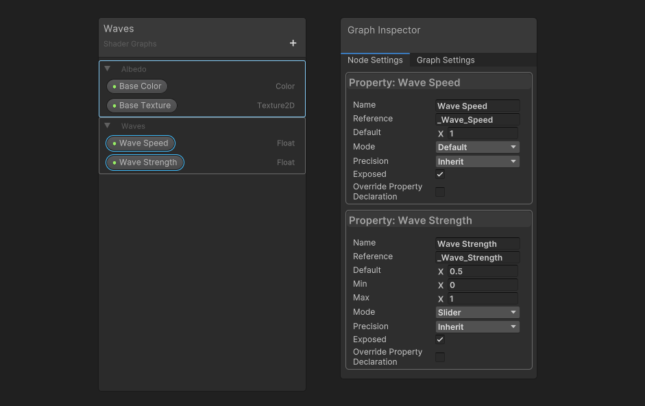 Wave shader properties.