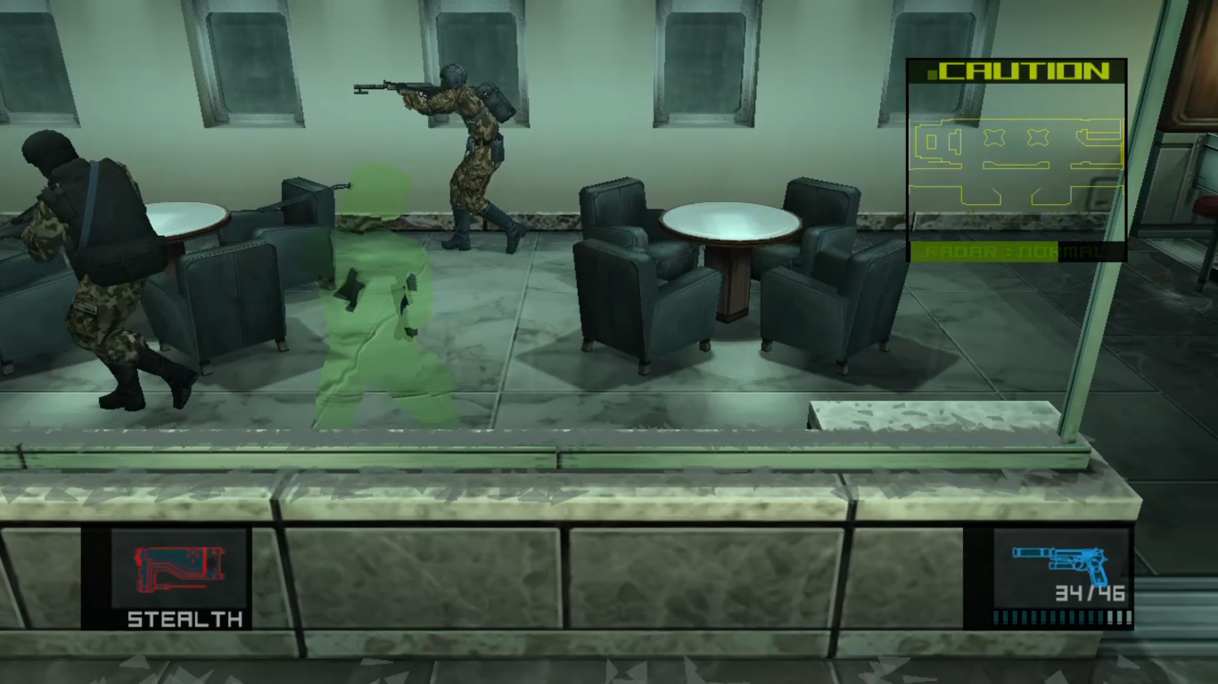 Solid Snake using the stealth camo.