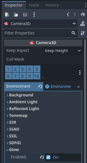 Enabling glow on the camera.