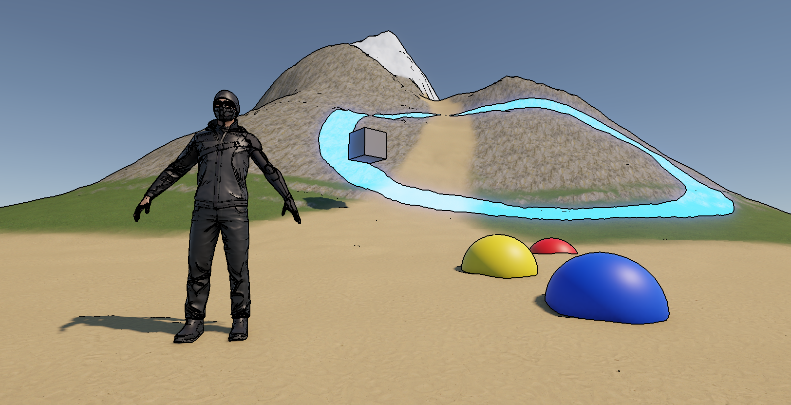 An outline effect applied to a simple scene.