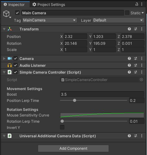 Main Camera properties.